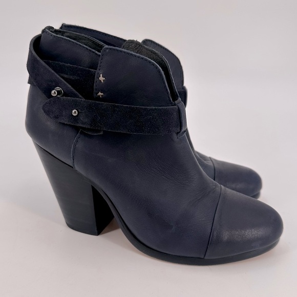Rag & Bone Blue Harrow Boots Heeled Booties Size 36.5 - Picture 1 of 7